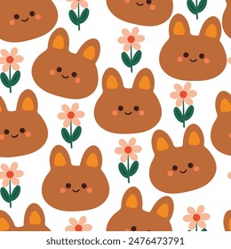 seamless pattern cartoon bunny and flower. cute animal wallpaper for textile, gift wrap paper
