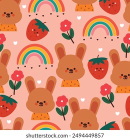 seamless pattern cartoon bunny with flower and sky element. cute wallpaper for textile, gift wrap paper