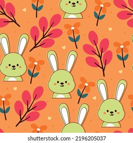 seamless pattern cartoon bunny and flowers. cute animal wallpaper for textile, gift wrap paper