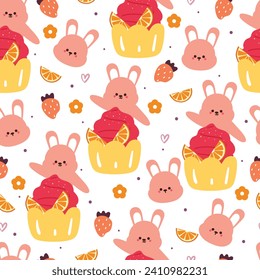 seamless pattern cartoon bunny and food character. cute animal wallpaper for textile, gift wrap paper