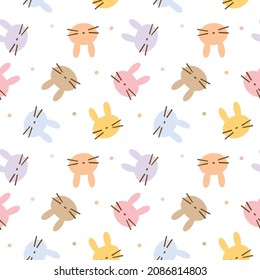 Seamless Pattern with Cartoon Bunny Head Design on White Background