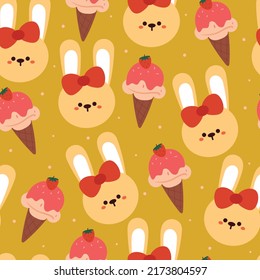 conejo de dibujos animados sin costura y helado. papel tapiz de animal lindo para papel de envolvimiento de regalo