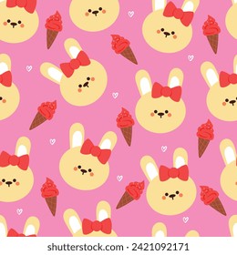 seamless pattern cartoon bunny and ice cream. cute animal wallpaper for textile, gift wrap paper