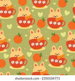 conejo de dibujos animados sin costura dentro de una taza. papel tapiz de animal lindo para textiles, papel de envoltura de regalo
