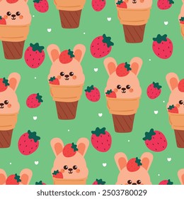 seamless pattern cartoon bunny inside ice cream cone. cute wallpaper for fabric print, gift wrap paper