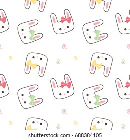 Seamless Pattern of Cartoon Bunny on White Background