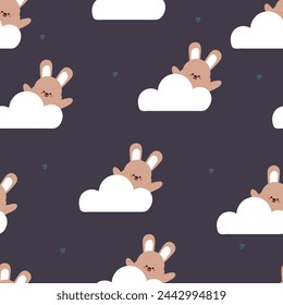 seamless pattern cartoon bunny with sky element. cute animal wallpaper for textile, gift wrap paper
