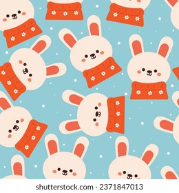 seamless pattern cartoon bunny wearing sweater. cute animal wallpaper illustration for gift wrap paper, winter wallpaper