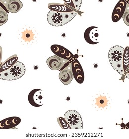 Seamless pattern with cartoon butterflies, decorative elements. Flat style colorful vector illustration for kids. hand drawing. baby design for fabric, textile, print, wrapper.

