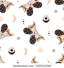 Seamless pattern with cartoon butterflies, decorative elements. Flat style colorful vector illustration for kids. hand drawing. baby design for fabric, textile, print, wrapper.
