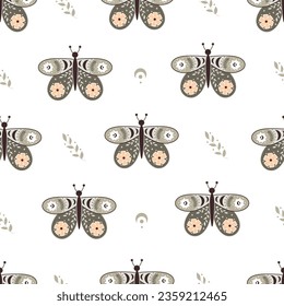 Seamless pattern with cartoon butterflies, decorative elements. Flat style colorful vector illustration for kids. hand drawing. baby design for fabric, textile, print, wrapper.
