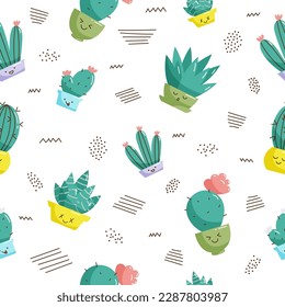 seamless pattern with cartoon cacti