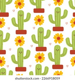 seamless pattern cartoon cactus and flower. cute animal wallpaper for textile, gift wrap paper