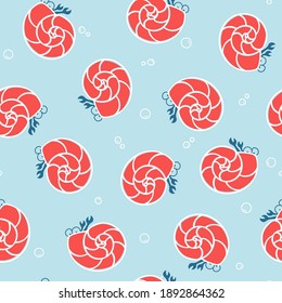 Seamless pattern with cartoon cancer. Repeat design for baby clothing or wrapping paper. Colorful seamless marine background