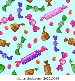 Seamless pattern with cartoon candies