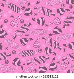 Seamless pattern with cartoon candies