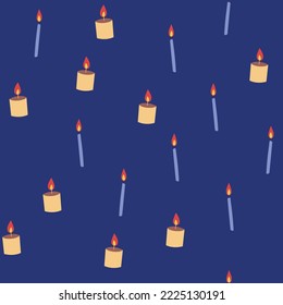 Seamless pattern, cartoon candles. Minimalistic style, cute ornament. Dark background