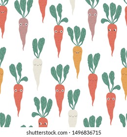 Seamless pattern with cartoon carrot.