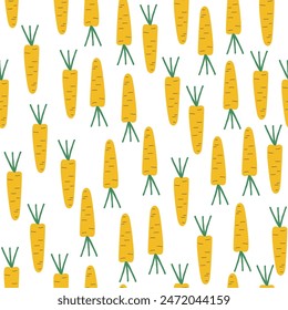 Seamless pattern with cartoon carrots. Cute simple print. Vector hand drawn illustration.