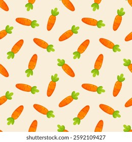 Seamless pattern with cartoon carrots for Easter. 