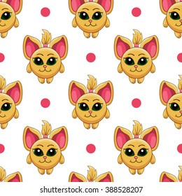 Seamless pattern with cartoon cat. Animal illustration.