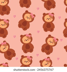 seamless pattern cartoon cat with bear costume. cute animal wallpaper illustration for gift wrap paper
