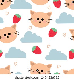 seamless pattern cartoon cat and blue sky. cute animal wallpaper for textile, gift wrap paper