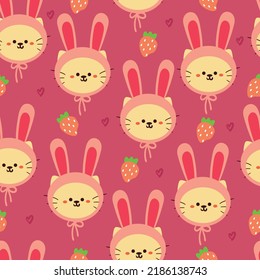 seamless pattern cartoon cat in bunny costume. cute animal wallpaper for kids, gift wrap paper