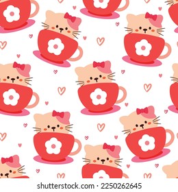 seamless pattern cartoon cat. cute animal wallpaper for textile, gift wrap paper