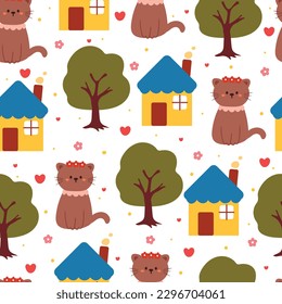 gato de dibujos animados sin costura. papel tapiz de animal lindo para textiles, papel de envoltura de regalo