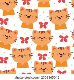 gato de dibujos animados sin costura. papel tapiz de animal lindo para textiles, papel de envoltura de regalo