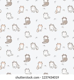 Seamless Pattern of Cartoon Cat Design on Light Grey Background