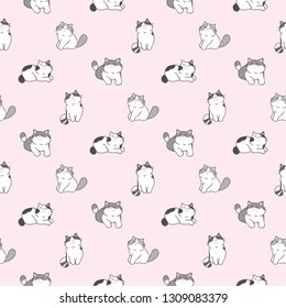 Seamless Pattern of Cartoon Cat Design on Pink Background