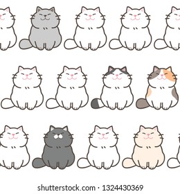 Seamless Pattern with Cartoon Cat Design on White Background