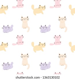 Seamless Pattern with Cartoon Cat Design on White Background