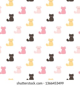 Seamless Pattern with Cartoon Cat Design on White Background
