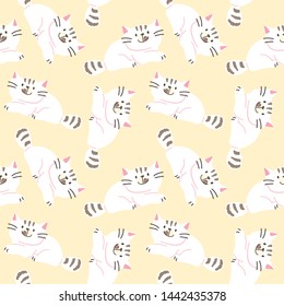 Seamless Pattern with Cartoon Cat Design on Yellow Background