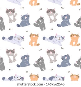 Seamless Pattern of Cartoon Cat Design on White Background