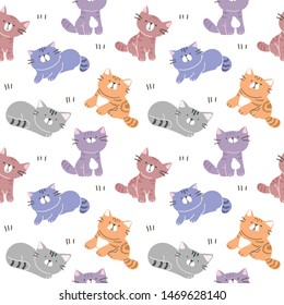 Seamless Pattern with Cartoon Cat Design on White Background
