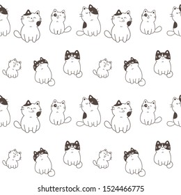 Seamless Pattern of Cartoon Cat Design on White Background