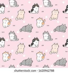 Seamless Pattern of Cartoon Cat Design on Pink Background