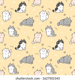 Seamless Pattern of Cartoon Cat Design on Yellow Background