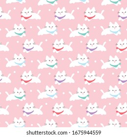 Seamless Pattern of Cartoon Cat Design on Pink Background