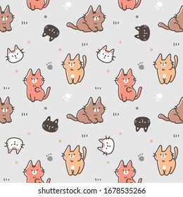 Seamless Pattern of Cartoon Cat Design on Light Grey background