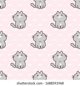 Nahtlose Muster der Cartoon Cat Design auf rosafarbenem Hintergrund mit weißem Fisch