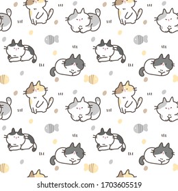 Seamless Pattern of Cartoon Cat Design on White Background