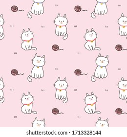 Seamless Pattern of Cartoon Cat Design on Pink Background