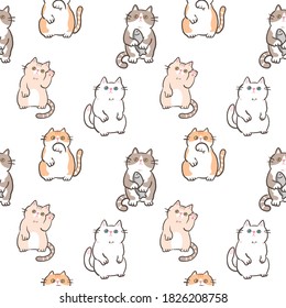 Patrón sin problemas con diseño de gato de dibujos animados en fondo blanco