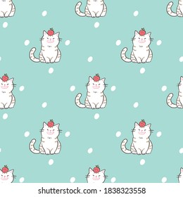 Nahtlose Muster mit Cartoon Cat Design auf grünem Hintergrund