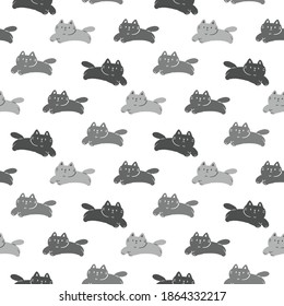 Seamless Pattern with Cartoon Cat Design on White Background